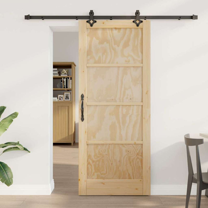 vidaXL Tolóajtó Természetes és fekete 83 x 202 cm Tömör fenyő és acél