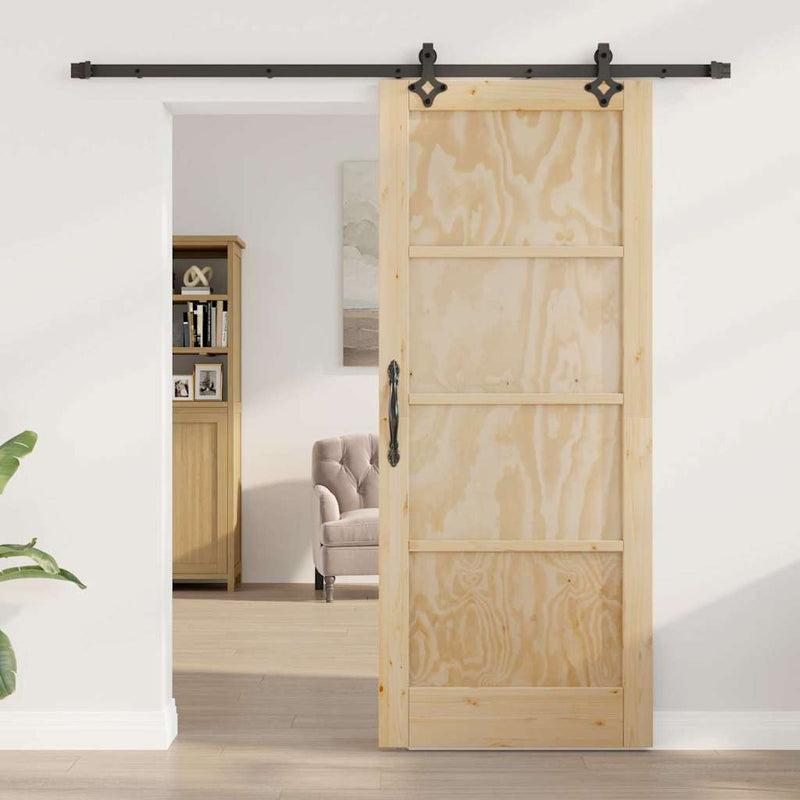 vidaXL Tolóajtó Természetes és fekete 83 x 202 cm Tömör fenyő és acél