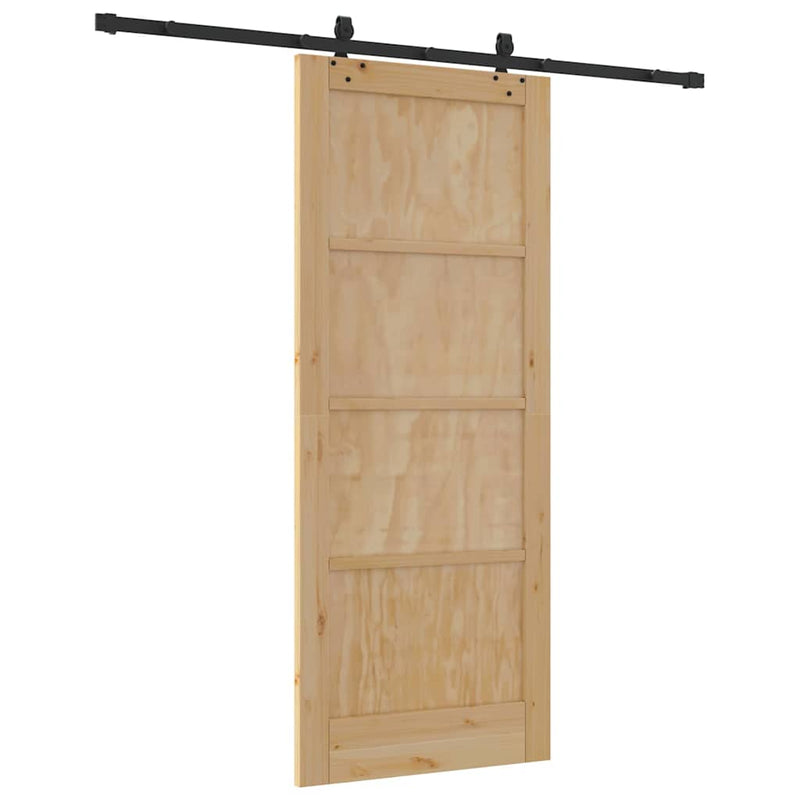 vidaXL Tolóajtó Természetes és fekete 83 x 202 cm Tömör fenyő és acél
