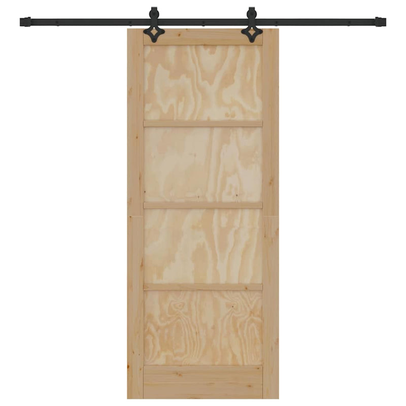 vidaXL Tolóajtó Természetes és fekete 83 x 202 cm Tömör fenyő és acél
