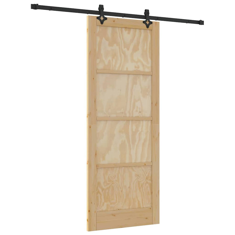 vidaXL Tolóajtó Természetes és fekete 83 x 211 cm Tömör fenyő és acél