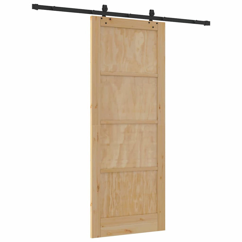 vidaXL Tolóajtó Természetes és fekete 83 x 211 cm Tömör fenyő és acél