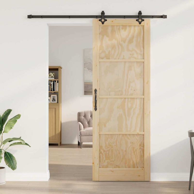 vidaXL Tolóajtó Természetes és fekete 83 x 232 cm Tömör fenyő és acél