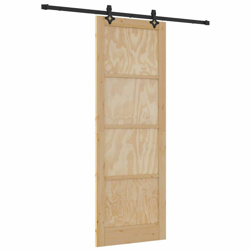 vidaXL Tolóajtó Természetes és fekete 83 x 232 cm Tömör fenyő és acél