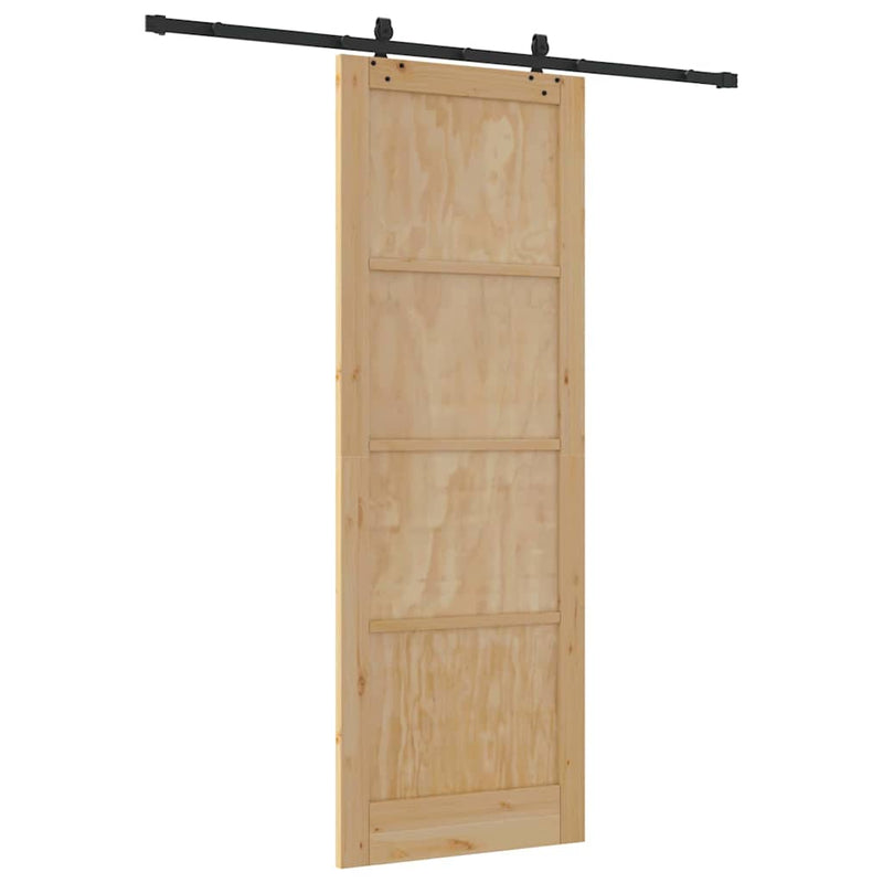 vidaXL Tolóajtó Természetes és fekete 83 x 232 cm Tömör fenyő és acél