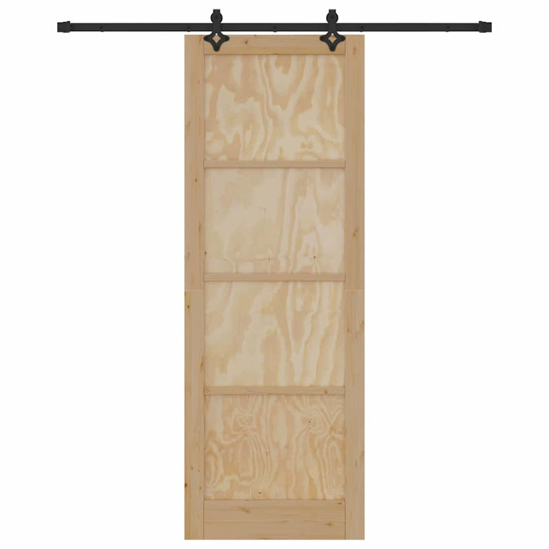 vidaXL Tolóajtó Természetes és fekete 83 x 232 cm Tömör fenyő és acél