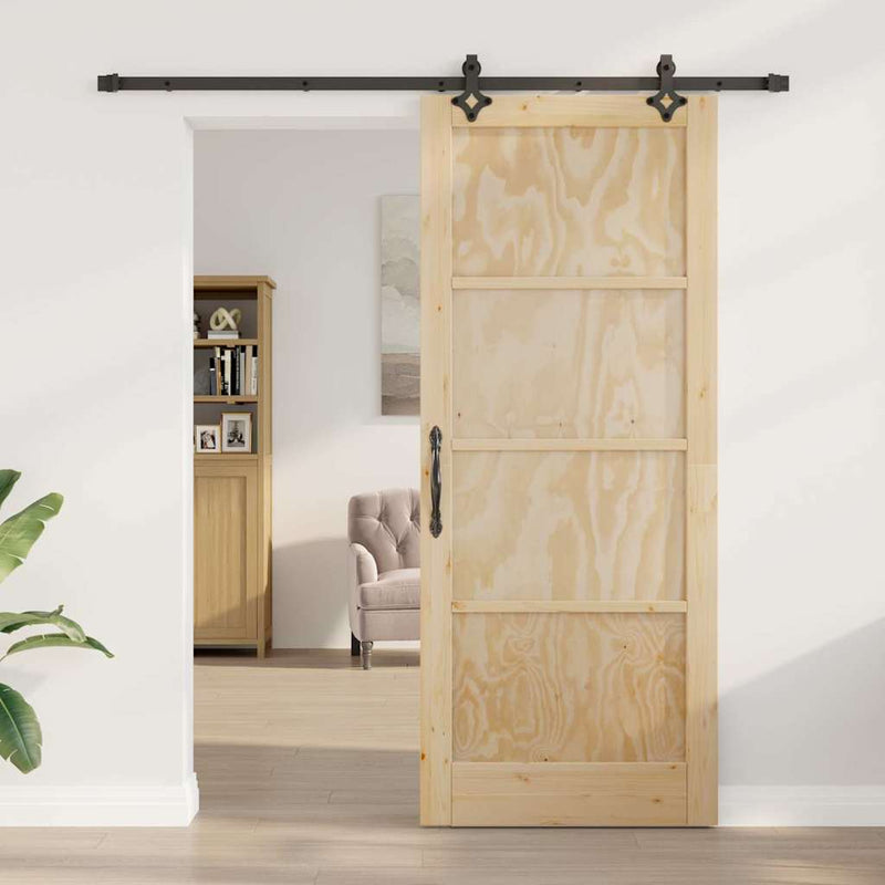 vidaXL Tolóajtó Természetes és fekete 86 x 211 cm Tömör fenyő és acél