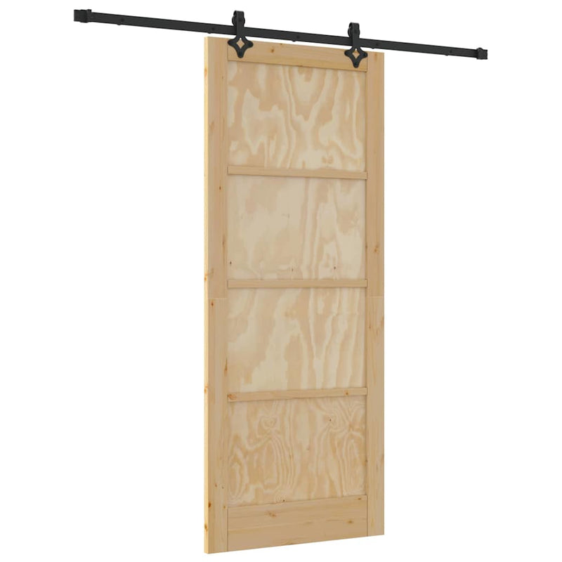 vidaXL Tolóajtó Természetes és fekete 86 x 211 cm Tömör fenyő és acél