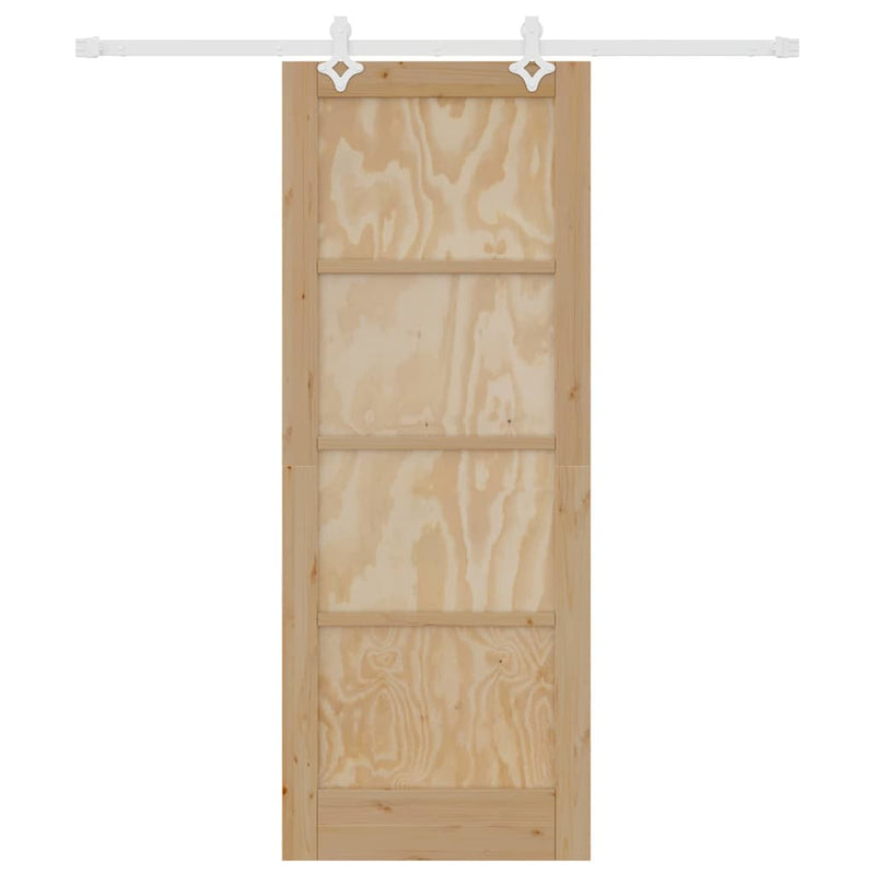 vidaXL Tolóajtó Természetes és fehér 78 x 202 cm Tömör fenyő és acél