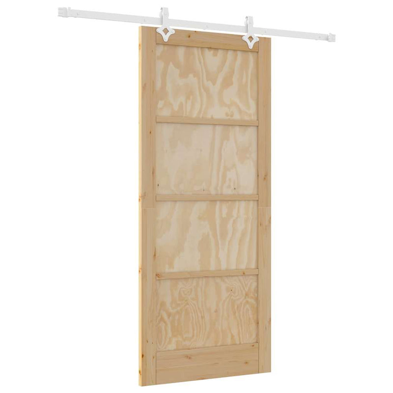 vidaXL Tolóajtó Természetes és fehér 86 x 198.5 cm Tömör fenyő és acél
