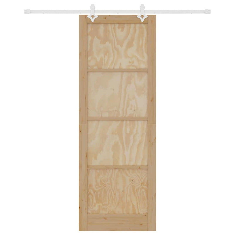 vidaXL Tolóajtó Természetes és fehér 83 x 232 cm Tömör fenyő és acél