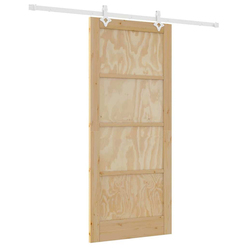 vidaXL Tolóajtó Természetes és fehér 86 x 198.5 cm Tömör fenyő és acél