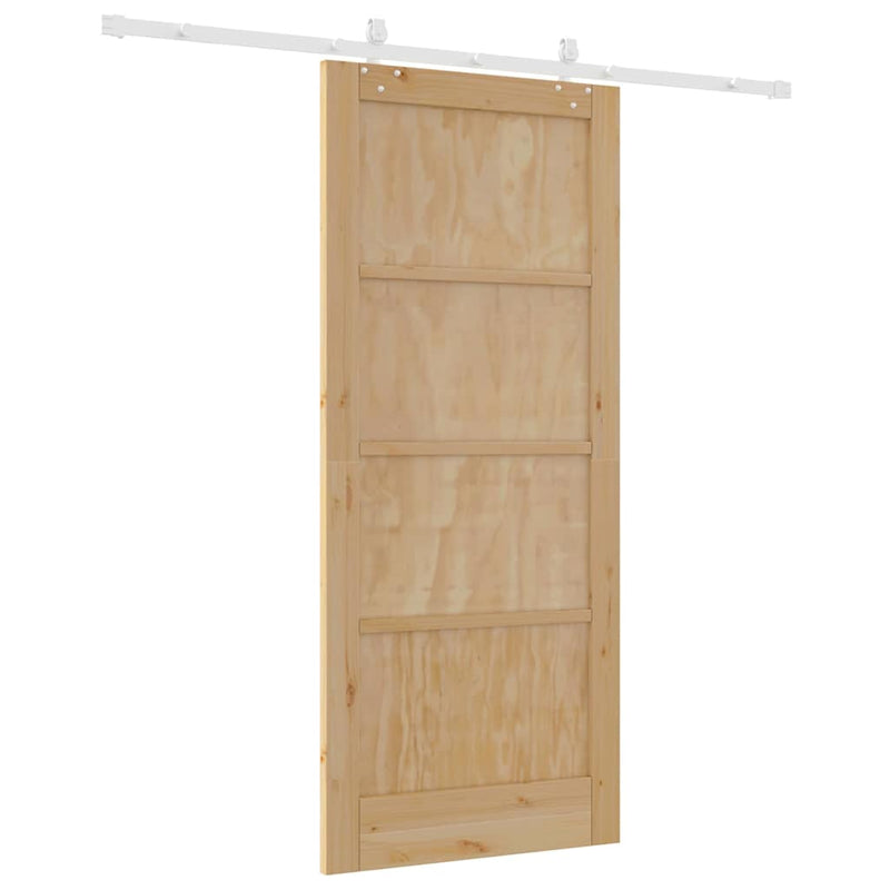 vidaXL Tolóajtó Természetes és fehér 86 x 198.5 cm Tömör fenyő és acél