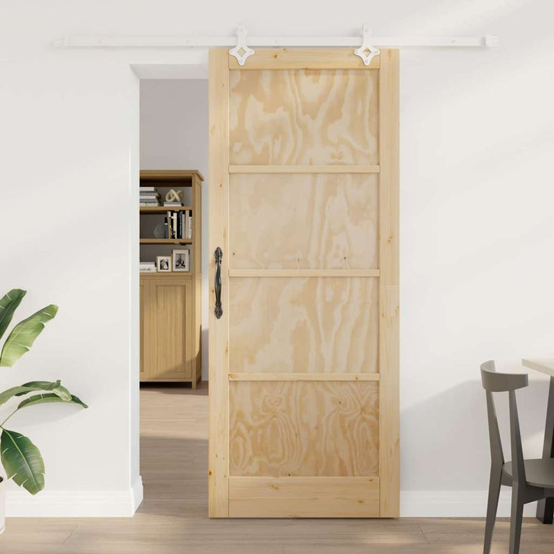 vidaXL Tolóajtó Természetes és fehér 86 x 211 cm Tömör fenyő és acél