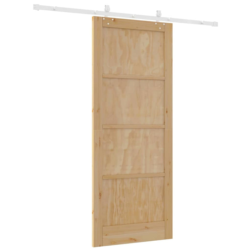 vidaXL Tolóajtó Természetes és fehér 86 x 211 cm Tömör fenyő és acél