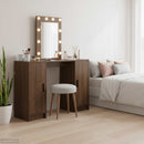 vidaXL Öltözködőasztal tükör lámpákkal Barna 102 x 33 x 135 cm Faanyag