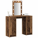 vidaXL Öltözködőasztal tükör lámpákkal Barna 102 x 33 x 135 cm Faanyag