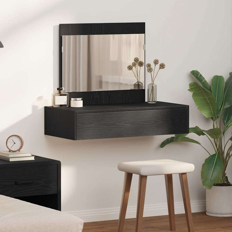 vidaXL Öltözködőasztal fiókkal tükörrel Fekete 83 x 40 x 70 cm Faanyag