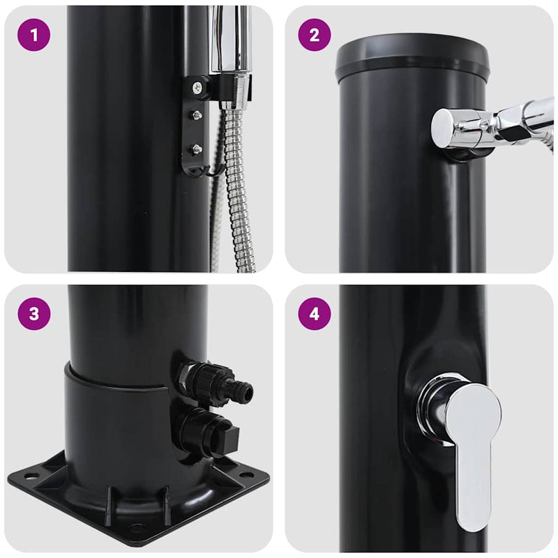 vidaXL Kültéri Napelemes Zuhany Fekete 217 cm PVC és alumínium