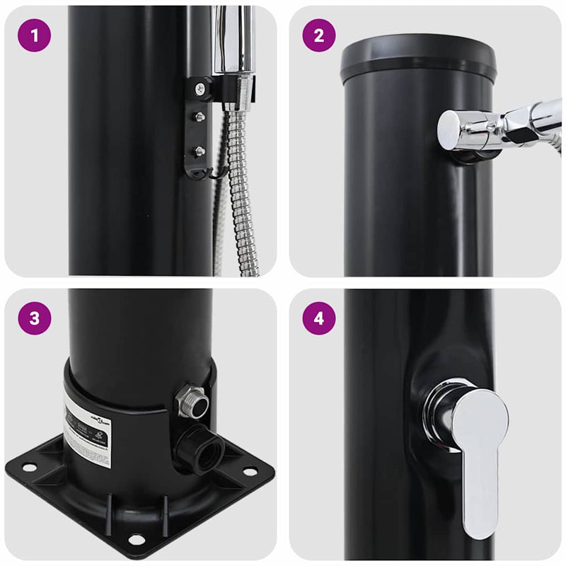 vidaXL Kültéri Napelemes Zuhany Fekete 217 cm PVC és alumínium