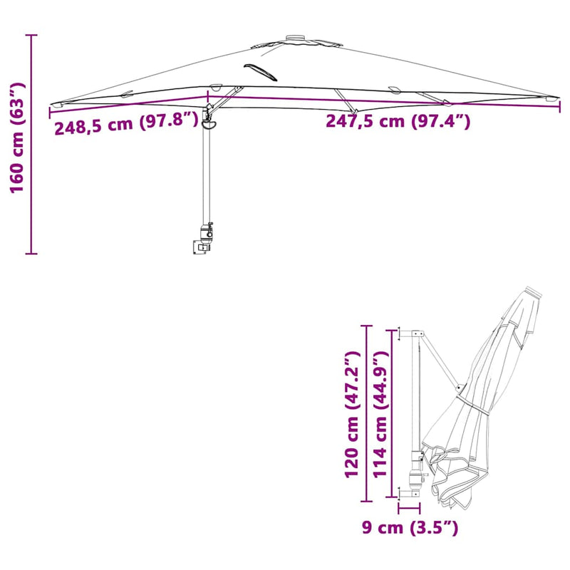 vidaXL Kerti napernyő Piros és Fekete 248.5 x 247.5 x 160 cm