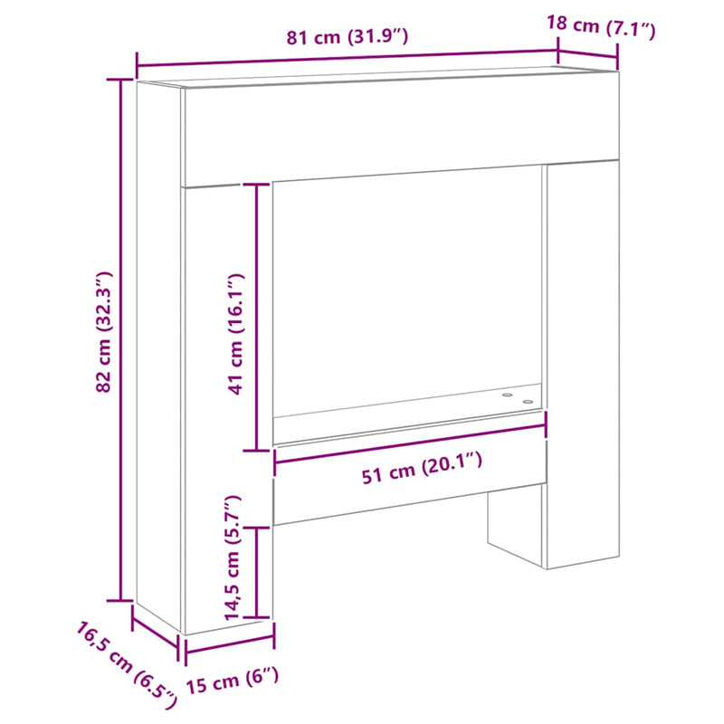 vidaXL fekete tölgy szerelt fa kandallóburkolat 81 x 18 x 82 cm