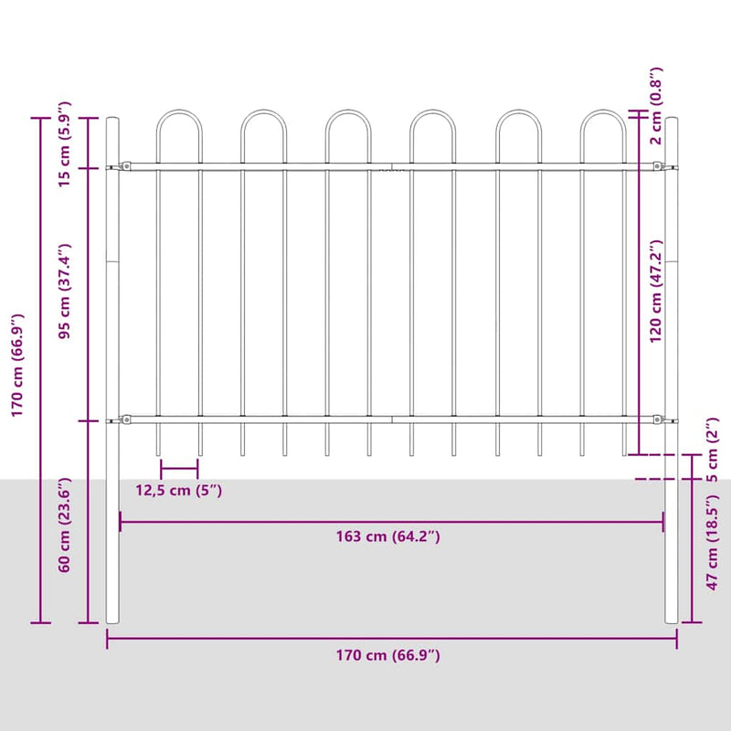 vidaXL Kerti Kerítés Szürke 3.4 x 1.2 m Porszórt Acél