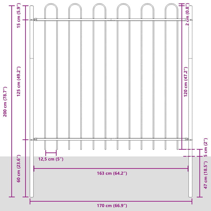 vidaXL Kerti Kerítés Fehér 6.8 x 0.8 m Porszórt Acél