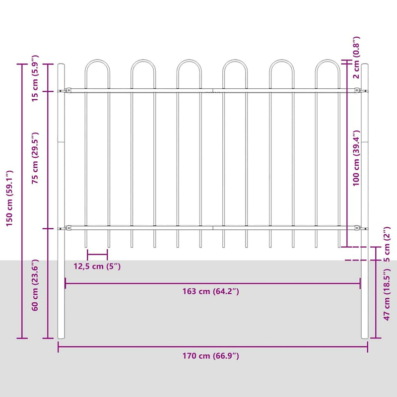 vidaXL Kerti Kerítés Szürke 15.3 x 1 m Porszórt Acél