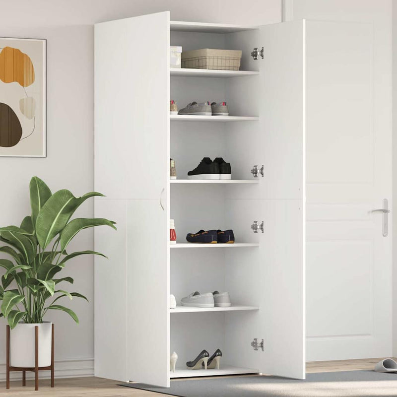 vidaXL Cipőszekrény polcokkal ajtóval Fehér 80 x 35.5 x 180 cm Faanyag