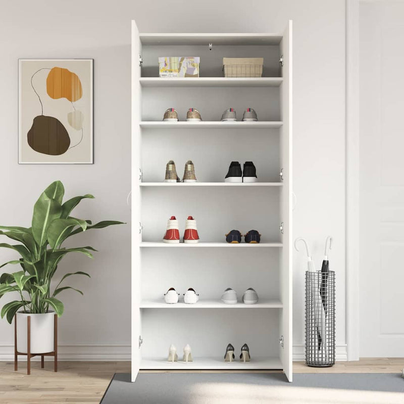 vidaXL Cipőszekrény polcokkal ajtóval Fehér 80 x 35.5 x 180 cm Faanyag
