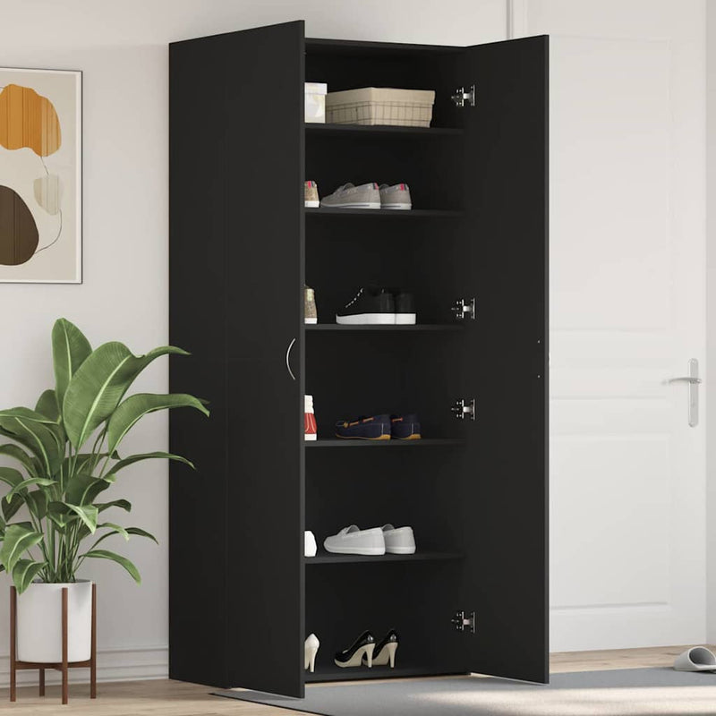 vidaXL Cipőszekrény polcokkal Fekete 80 x 35.5 x 180 cm Faanyag