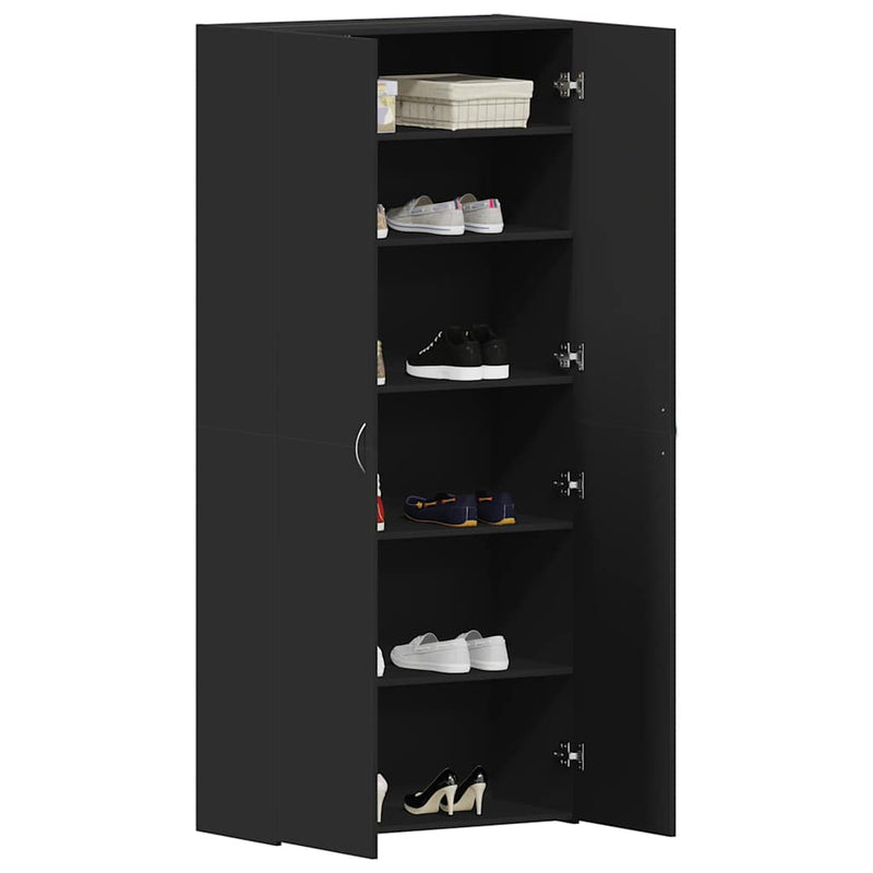 vidaXL Cipőszekrény polcokkal Fekete 80 x 35.5 x 180 cm Faanyag