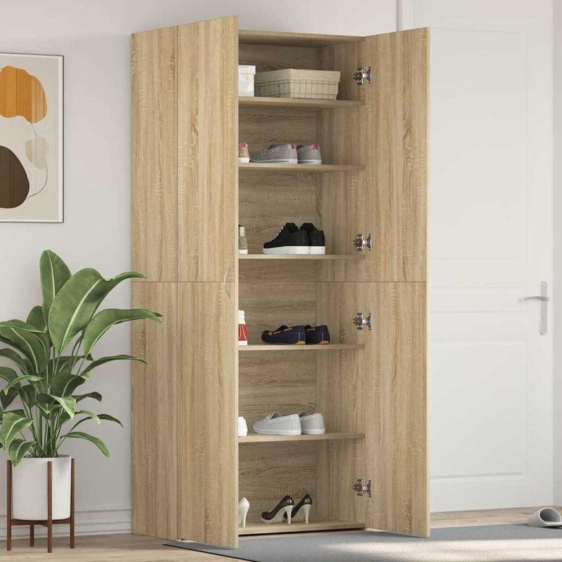 vidaXL Cipőszekrény polcokkal ajtóval Barna 80 x 35.5 x 180 cm Faanyag
