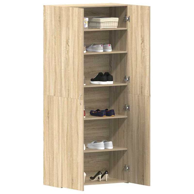 vidaXL Cipőszekrény polcokkal ajtóval Barna 80 x 35.5 x 180 cm Faanyag