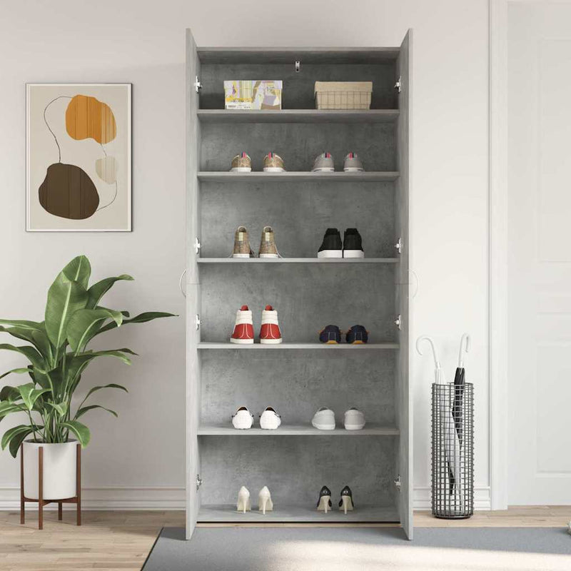 vidaXL Cipőszekrény polcokkal Szürke 80 x 35.5 x 180 cm Faanyag