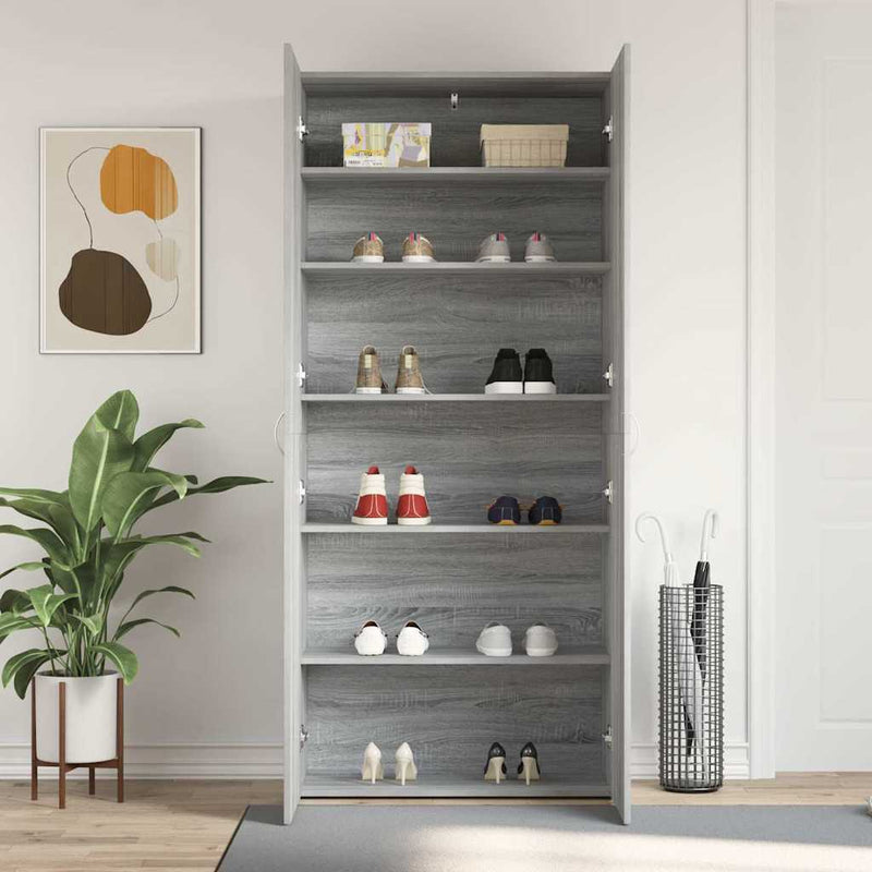 vidaXL Cipőszekrény polcokkal Szürke 80 x 35.5 x 180 cm Faanyag