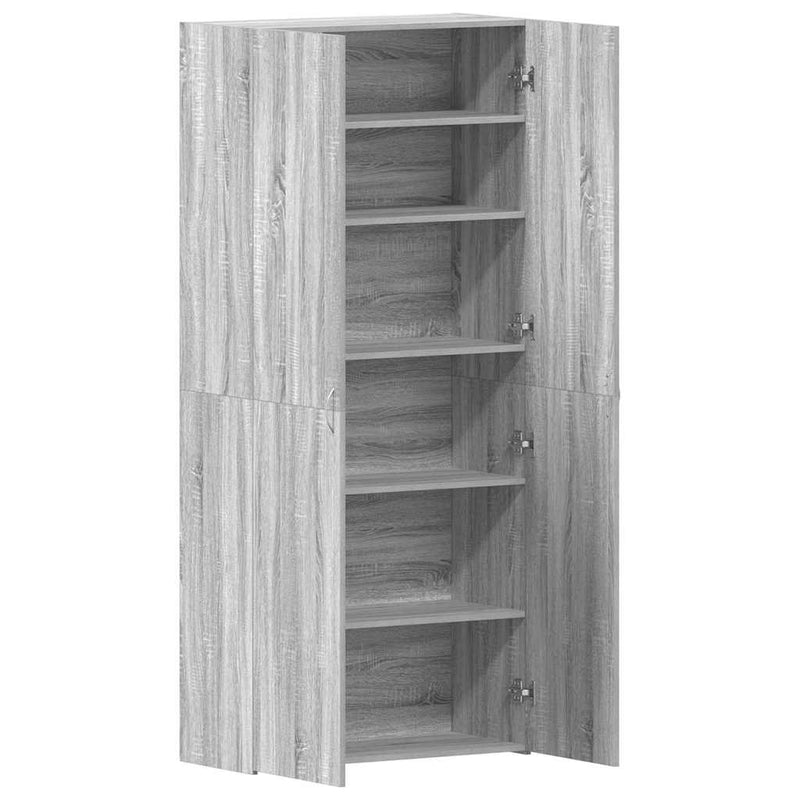 vidaXL Cipőszekrény polcokkal Szürke 80 x 35.5 x 180 cm Faanyag