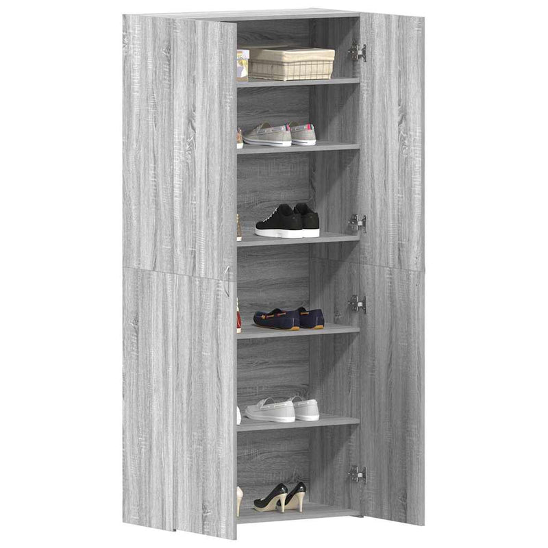 vidaXL Cipőszekrény polcokkal Szürke 80 x 35.5 x 180 cm Faanyag