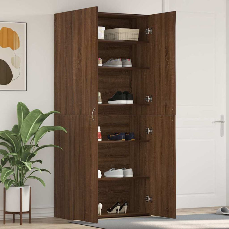 vidaXL Cipőszekrény polcokkal ajtóval Barna 80 x 35.5 x 180 cm Faanyag