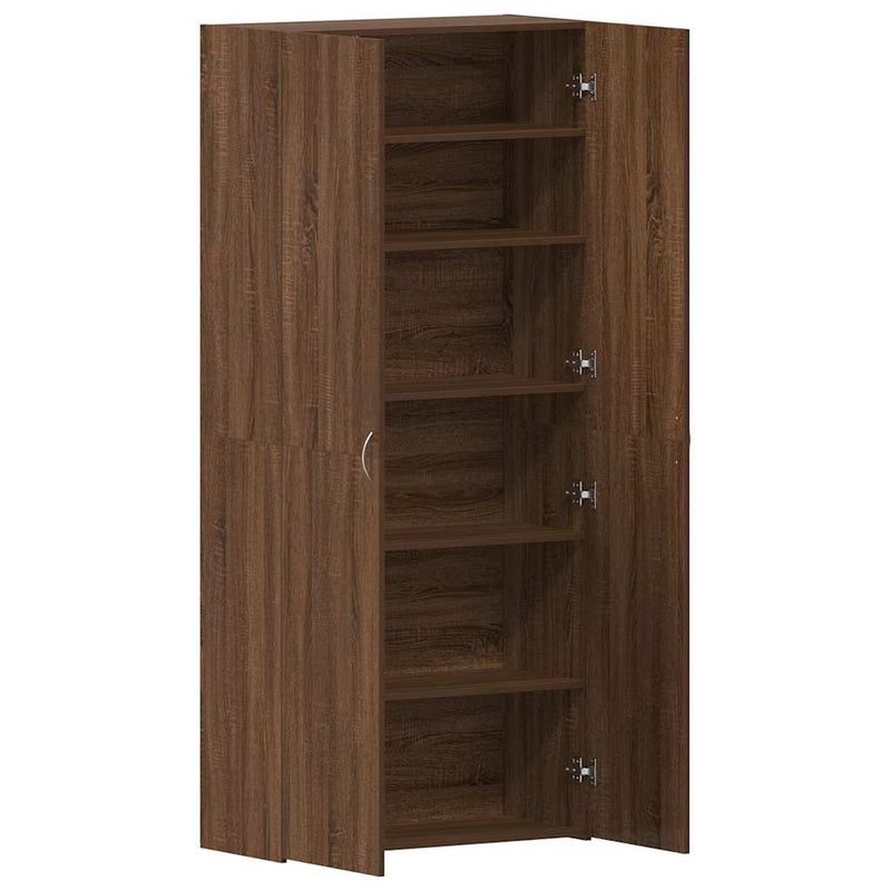 vidaXL Cipőszekrény polcokkal ajtóval Barna 80 x 35.5 x 180 cm Faanyag