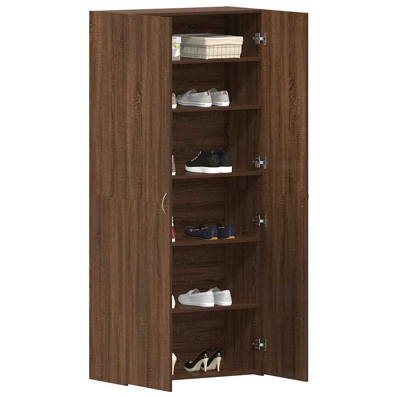 vidaXL Cipőszekrény polcokkal ajtóval Barna 80 x 35.5 x 180 cm Faanyag