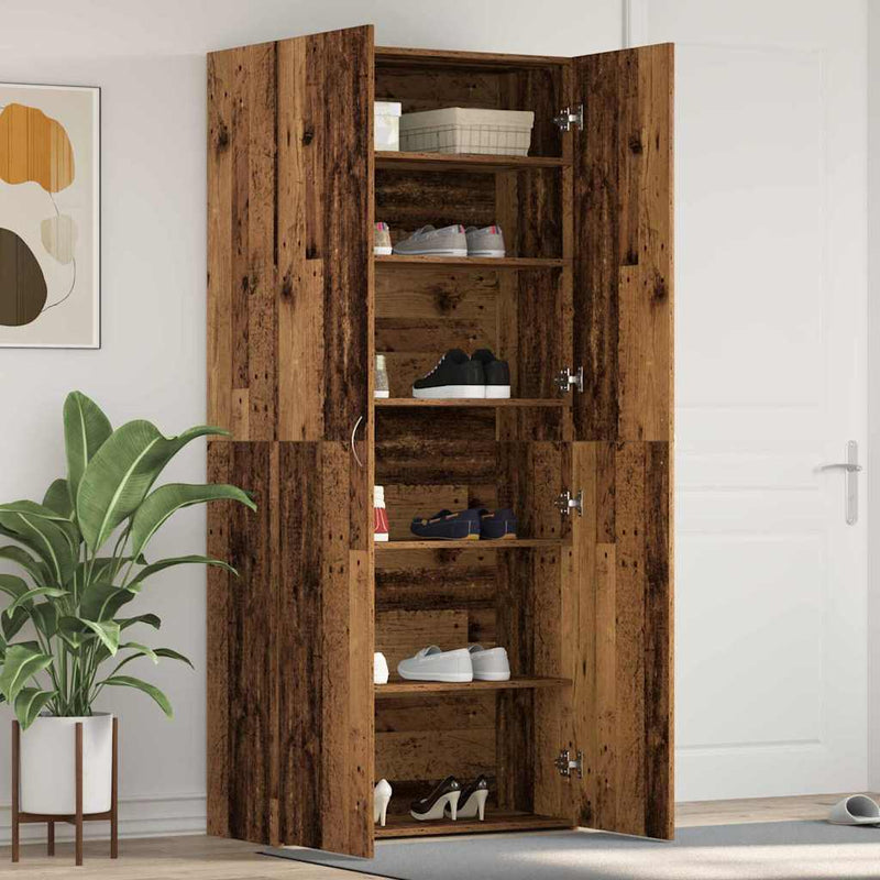 vidaXL Cipőszekrény polcokkal ajtóval Barna 80 x 35.5 x 180 cm Faanyag