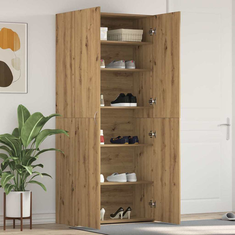 vidaXL Cipőszekrény polcokkal ajtóval Barna 80 x 35.5 x 180 cm Faanyag