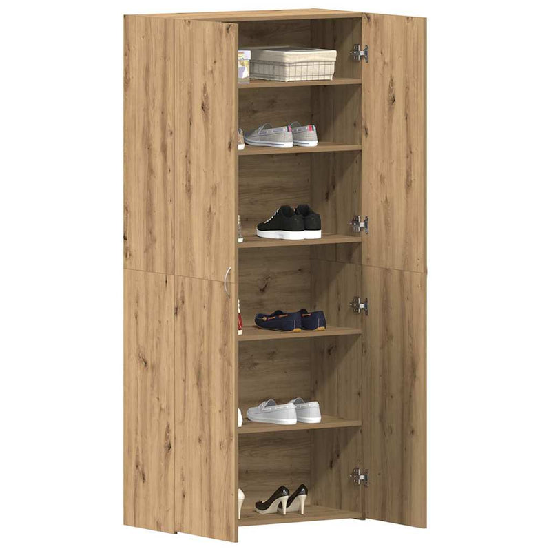 vidaXL Cipőszekrény polcokkal ajtóval Barna 80 x 35.5 x 180 cm Faanyag