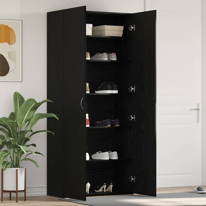 vidaXL Cipőszekrény polcokkal Fekete 80 x 35.5 x 180 cm Faanyag