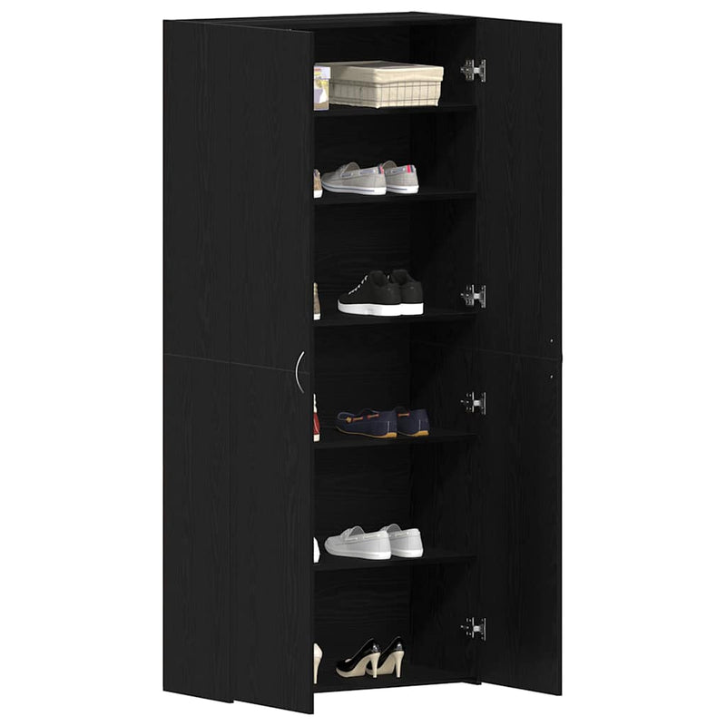 vidaXL Cipőszekrény polcokkal Fekete 80 x 35.5 x 180 cm Faanyag
