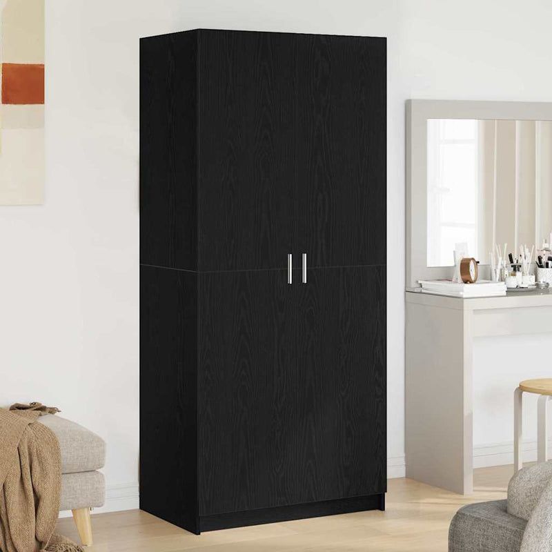 vidaXL Ruhásszekrény tárolóval ajtóval Fekete 80 x 51 x 180 cm Faanyag
