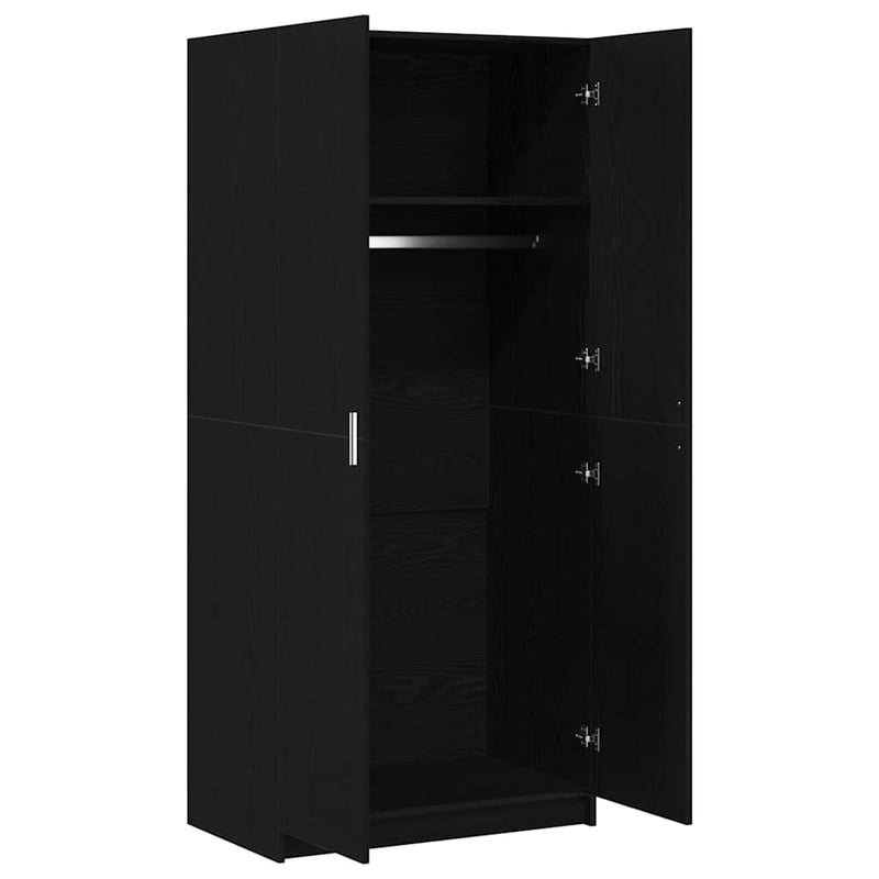 vidaXL Ruhásszekrény tárolóval ajtóval Fekete 80 x 51 x 180 cm Faanyag