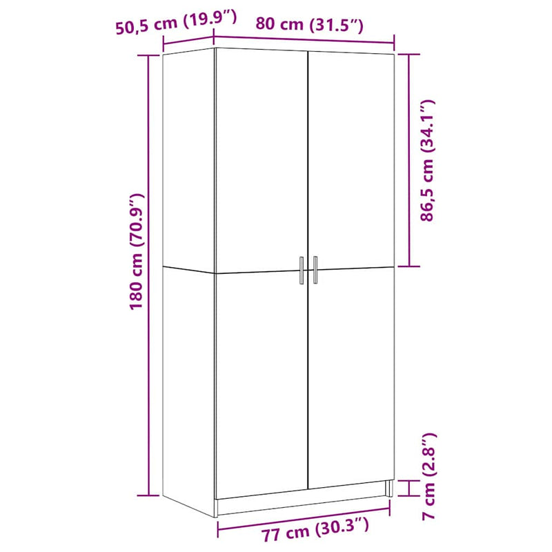 vidaXL Ruhásszekrény tárolóval ajtóval Fekete 80 x 51 x 180 cm Faanyag
